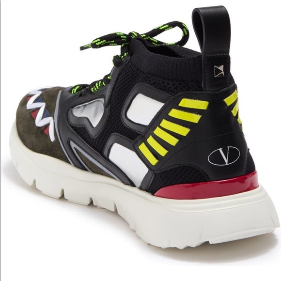 Valentino Geo Design Leather Overlay Mesh Sneaker - Picture 3 of 6